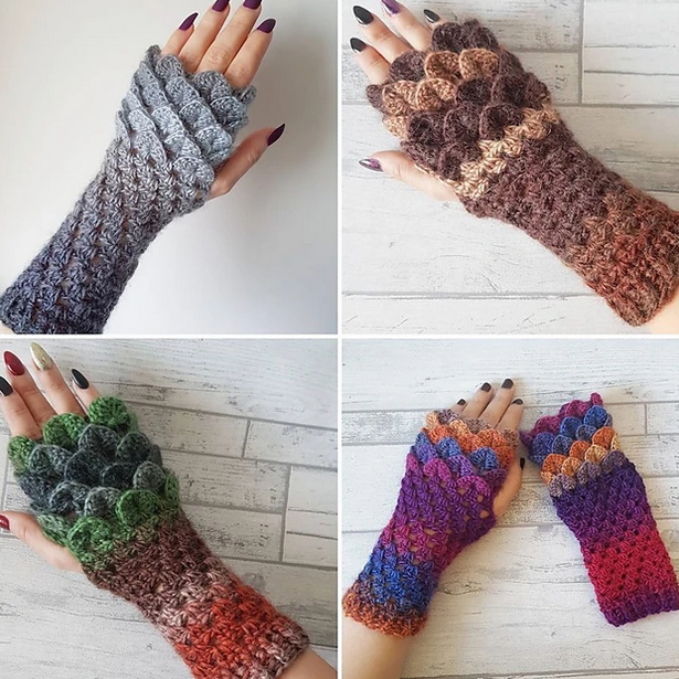 Dreamweaver crochet fingerless "dragon scale" gloves